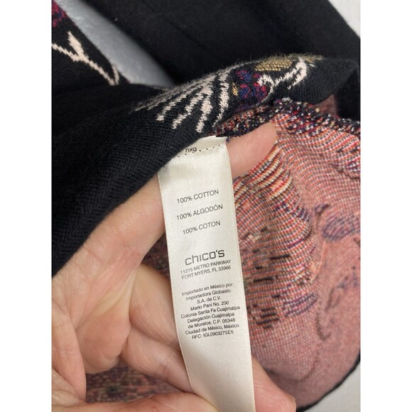 Chicos Sweater Womens Size 2 Black Floral Bell Sleeves Tassels Scoop Neck Cotton - Picture 7 of 8